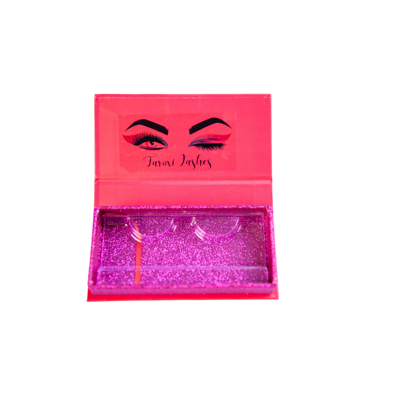 Eyelash storage box - Red-pink with print - 15236